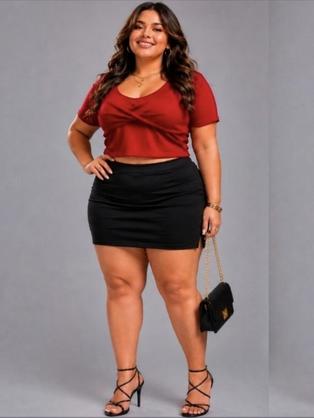 Boutique | Flirty Red | Y2K Fine Ribbed Draped Overlay Crop Top | Size 4XL